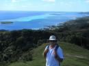Tony at the top overlooking the lagoon on the east side of Raiatea.